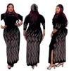 Plus Size Mulheres Mulheres Dashiki Flores Padrão Imprimir Vestido Longo 3/4 Manga Casual Vestidos Africanos Elegante Vestidos 210525