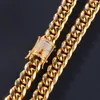 Bling Crystal Zircon Stainless Steel Cuban Chain Gold Diamond Link Bracelet Necklaces for Men Nightclub Hip Hop Fashion Jewelry Will and Sandy