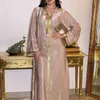 Siskakia Dubai Arabisch -muslimische Abaya -Kleid für Frauen Herbst Champagner marokkanischer Kaftan Kapuze -Robe Turkish Islamic Jalabiya 210706