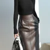 Nerazzurri Spring Midi Falda de cuero Mujer Marrón Blanco Negro Largo Faldas de lápiz de cintura alta para mujeres Cremallera lateral 7XL 210724