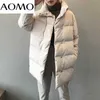 AOMO Women Amy Green Beversian Long Parkas толстые зимние рукавы кнопки карманы женские теплые пальто ASF73A 211008