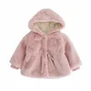 Veste en peluche à capuche pour filles Vestes pour enfants Veste chaude pour enfants Garçons Vêtements d'hiver pour bébé Veste moelleuse Manteau en plein air Cravate Bow 211023