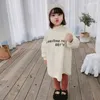 Herbst Winter Koreanischen Stil Mädchen Fleece Langarm Hoodies Kleid 2-6 Jahre Kinder Warme Baumwolle Freizeitkleidung Tops 211231