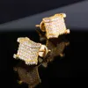 Iced Out Gold Stud för män Micro Pave Earring Punk Style med 3D CZ Earrings Hip Hop Smycken