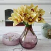Decorative Flowers & Wreaths Handwritten 4 Head Film Cymbidium Simulation Multi-Head Orchid Bouquet Artificial Silk Flower Pography Wedding
