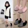 Kids Casual Sapatos Inverno Quente Crianças Mocassins Meninas Flats Glitter Rhinestone Bow-Nó Real Genuine Coelho Fufo Fluffy Peludo Princesa 210308