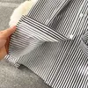 Zarif Klasik Çizgili Gömlek Elbise Kadın Bahar Turn-down Yaka Uzun Kollu Tek Göğüslü A-Line Rahat 210603
