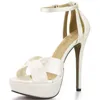 Sandaler High Heel Stiletto Sexiga Kvinnor Sandal Bridaler Bröllop Heeled Open Toe Ankelband Elfenben Satin Lady Shoe YJ3463SL-B