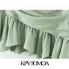 KPYTOMOA Women Chic Fashion med draperad rufsad asymmetrisk minikjol Vintage Hög midja Baksäckare Kvinnliga kjolar Mujer 210311