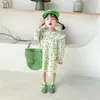 Toptan Kore Tarzı Bahar Kız Elbise Apple Dantel Yaka Puf Kollu Prenses Elbiseler Çocuk Giysileri E3028 210610