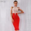 Adyce New Summer Bandage Dress Women Elegant Red Off Shoulder Sexy Feather Bodycon Club Beading Dress Celebrity Party Dress 210302