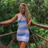 Tossy V-Neck Knitted Dress Tie-Dye Holiday Party Backless Beach Cover-Up Dress Bodycon Slim Sleeveless Summer Mini Sweater Dress Y0603