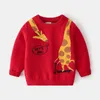 Barn tröja pojkar stickade pullover 2021 höst vinter barn kläder tecknad mode giraff bomull toddler baby tröja 2-7 y1024
