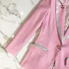 Women's Suits Designer Long Sleeve Floral Lining Rose Buttons Pink Blazers Outer Jacket Female