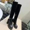 Women suede long Boots Fashion girls Casual Shoes Leather Top Quality Spring Autumn Black Letters knee high walking motorcycle boot belts strap ladies dress shoe