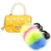 Girls Fur Slippers Fullfy ry Slides Child Rainbow Jelly Bags Pearl Chain Handbag Toddler Kids Cute Shoes Bag Set 210712