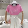 2021 printemps et été femmes ample grande taille coton col rond lettre lourde perlée demi-manches T-shirt hauts chemises pour femmes Y0621