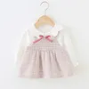 Bear Leader Baby Girl Costume 2021 Nuove ragazze Autunno Abiti carini 6-24M Chlidren Abito da principessa scozzese con papillon Abiti primaverili 210315