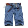Verão Marca Mens Jeans Denim Shorts Algodão Cargo Big Bolso Solto Baggy Largura Bordado Bermuda Beach Boardshort 210806