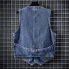 Britischer Stil Herren Denim Weste Männlich Casual Vintage Ärmellose Jacke Mode Outwear Cardigan Weste Herbst V-Ausschnitt Jeans Westen 210925