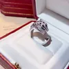 Anelli con testa di leopardo a macchia nera pavimentata 3A Cubic Zirconia Pietra Animale Pantera Anello regolabile per uomo Donna Gioielli in rame Y072207k