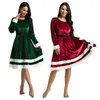 Casual jurken Women Soft Velvet Rood groene kerst kostuumjurk met lange mouwen