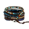 Tennis Teardrop Lapis Lazuli Cuir Wrap Bracelets Pour Femmes Boho Cristal Pierre Naturelle Perlé Bracelet Avec Acier Inoxydable Chai281S