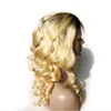 Dark roots blonde cheveux humains nouvelle mode 1b 613 lâche vague brésilienne ombre avant de lacet perruques Livraison gratuite