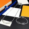 Necklace Bracelet Necklace Europe America Fashion Jewelry Sets Men Gold Silver-colour Hardware Engraved V Letter Mini Signature Chain Necklace Bracelet