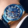 Lige Fashion Blue Big Dial Mens Klockor Top Märke Luxury Watch Män Business Date Chronograph Vattentät Sport Quartz Klocka 210527