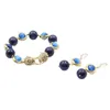 Earrings & Necklace GuaiGuai Jewelry Round Blue Lapis Lazuli Golden Cat Eye CZ Clasp Bracelet Sets Cute Style For Women