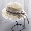Summer Pastoral lace bow knot plaid straw hat female soft girl sweet sunshade straw hat Parent-child G220301
