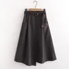 SURMIITRO Spring Autumn Women Korean Style Super Quality Black Female High Elastic Waist School Midi Skirt With Belt 210311