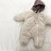 Bambino del bambino Piumini in cotone solido Pagliaccetti neonato Ragazza del neonato Vestiti Tuta da neve Inverno Addensare Abbigliamento caldo per bambini 0-24M 210226