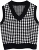 Women's Vests Women's Houndstooth Knitted Vest Fashion Women Loose Sleeveless Sweater V Neck Female Pullover Waistcoat Chic Tops