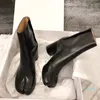 デザイン足袋ブーツ分割つま先分厚いハイヒールの女性のブーツ革 Zapatos Mujer ファッション秋の女性の靴 Bota 3020