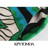 KPYTOMOA女性のファッションサイドポケットプリントワイドレッグパンツヴィンテージ高弾性ウエスト巾着女性足首ズボンムヤー211115
