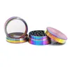 Rainbow Color Zinc Alloy Herb Grinder 4 Layer 40mm 50mm 55mm 63mm Ice Blue Metal Tobacco Grinder Spice Crusher smoking