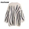 Aachoae Autumn Women Basic O Neck Printed Sweater Vintage Batwing Long Sleeve Jumper Tops Female Casual Loose Sweaters 211217