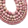 1Strand naturlig matt rosa röd rhodonit stenpärla rund pärlor spacer lös kula för smycken gör DIY armband 4-12mm