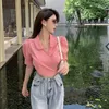 Women's Blouses & Shirts 2022 Summer France Elegant Women White Beach Chic Korean Fashion Clothes Bubble Sleeve High Street Designer Blouse