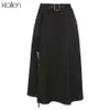 Klalien Fashion High Taille Black Midi Jupe Femmes Summer Streetwear Casual Split Hem Asymétrique Longue Jupe Dames 210306