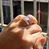 Paar Ringen Luxe Sieraden 925 Sterling Silverrose Gold Fill Oval Cut White Topaz CZ Diamond Dames Bruiloft Bridal Ring Set