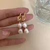 Dangle & Chandelier Peri'sBox 2 Natural Pearls Link Drop Earring Knotted Hollow Baroque Pearl Hanging Earrings Elegant Trendy Vintage