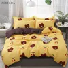 Ensemble de housse de couette Double Queen Twin Jaune Kawaii Couvre-lit Enfants Adulte Drap de lit simple Taies d'oreiller 4pcs Ensemble de literie Famille 210309