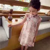 Children girls Dress Summer Kids Cheongsam Dresses for Girls Flower Print Chinese Traditional Clothes 6 8 10 12 vestidos clothes Q0716