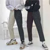 Neploe Vintage Plaid Patchwork Pantalon Harajuku Femme Homme Pantalon Élastiques Taille Haute Coréen Causal Droit Damier 211115