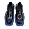Plattform loafers kvinnor svart läder mulor kvadrat tå lägenheter formella klädskor för kvinna
