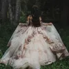 Gül Altın Payetler Quinceanera Modelleri Aplike Sevgiliye Boyun Çizgisi Balo Balo Elbisesi Özel Yapılmış Ruffles Vestidos Resmi Akşam Giyim Korse Geri EE