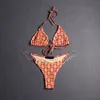 Sexy Mesh Embroidery Bikini Swimwear Double Letter Metal Chain Swimsuit Women Summer Bathing Suit